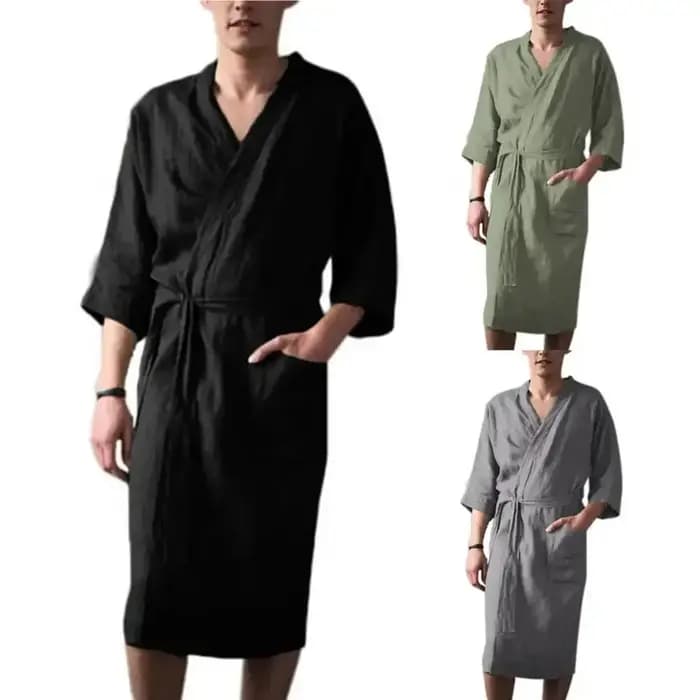 Chemise de Nuit en Coton et Lin pour Homme