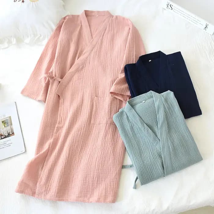 Robe Kimono Japonaise en Crêpe à Double Gaze pour Femme