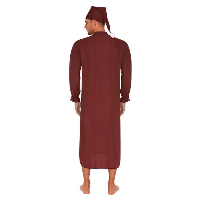 Robe de nuit vintage pour homme avec bonnet de nuit, bordure à volants, manches longues avec poignets à cordon, robe de nuit ample pour pyjama, fête