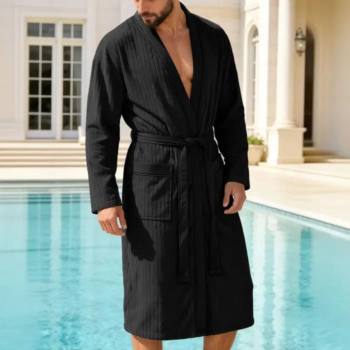 Peignoir en tricot grande taille pour homme, séchage rapide, avec ceinture, color block, long, pour piscine, tenue de nuit et détente masculine