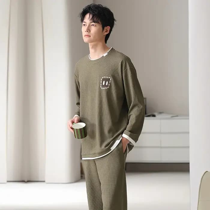 Nouveaux hommes pyjamas ensemble 100% vêtements de nuit en coton mâle à manches longues