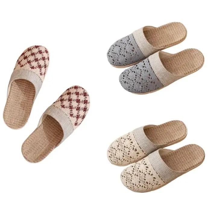 Pantoufles confortables en lin ajouré pour femmes