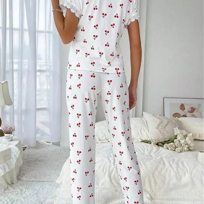 Ensemble de pyjama sexy imprimé à col en V pour femme