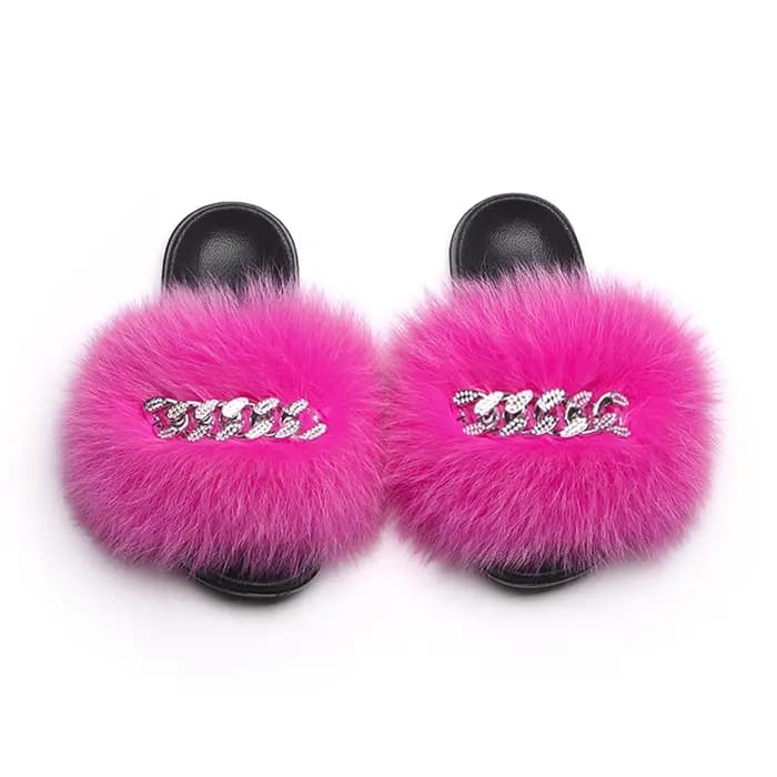 Pantoufles en fourrure de renard véritable pour femmes