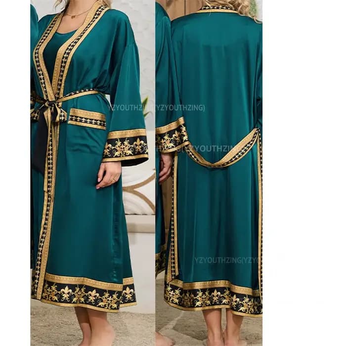 Hommes Robe vêtements De nuit Style Baroque imprimé Kimono Satin Peignoire De Douche Homme Couple peignoir