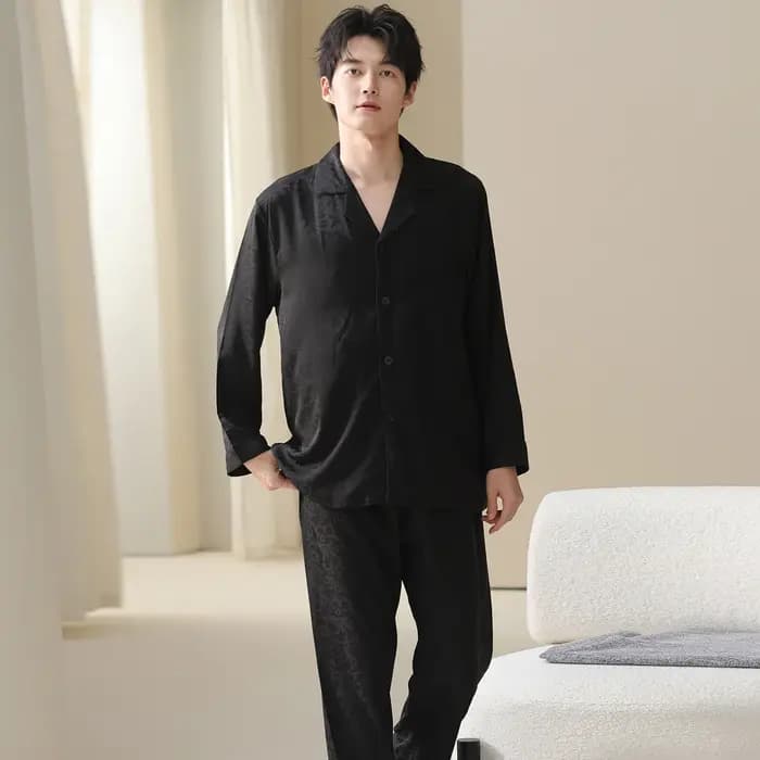 Hommes Pyjamas ensemble glace soie Satin automne à manches longues mode impression