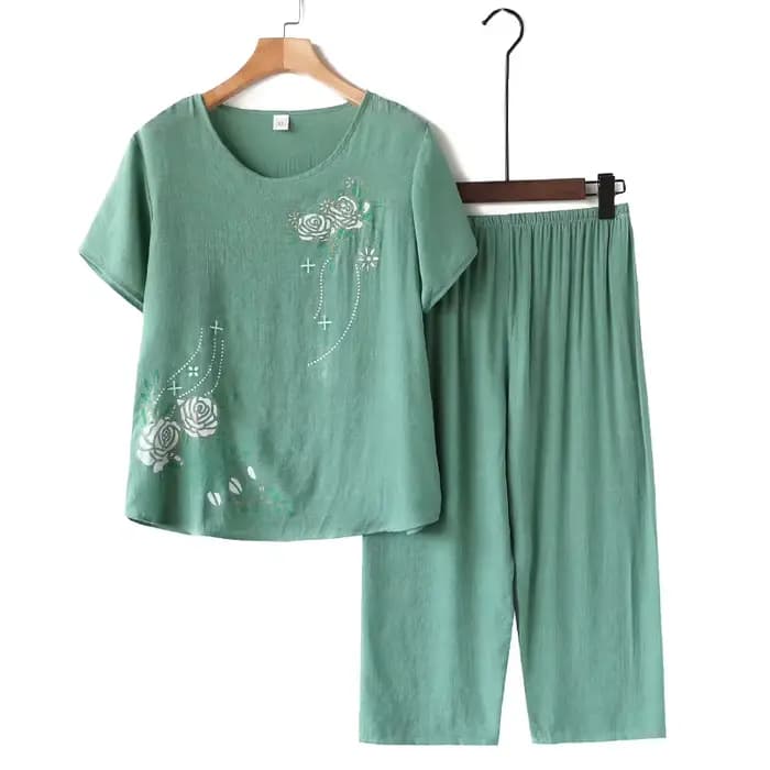 Été femmes Pijama Adulto Feminino XL-4XL grande taille lin coton imprimé pyjama ensemble