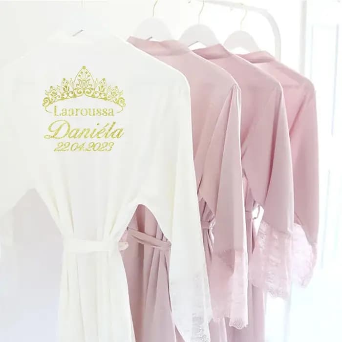 Nom personnalisé dentelle manches Sexy femmes vêtements de nuit Peignoir Mariage