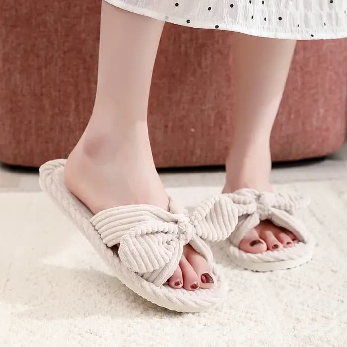 Pantoufles à talons plats avec nœud pour femmes