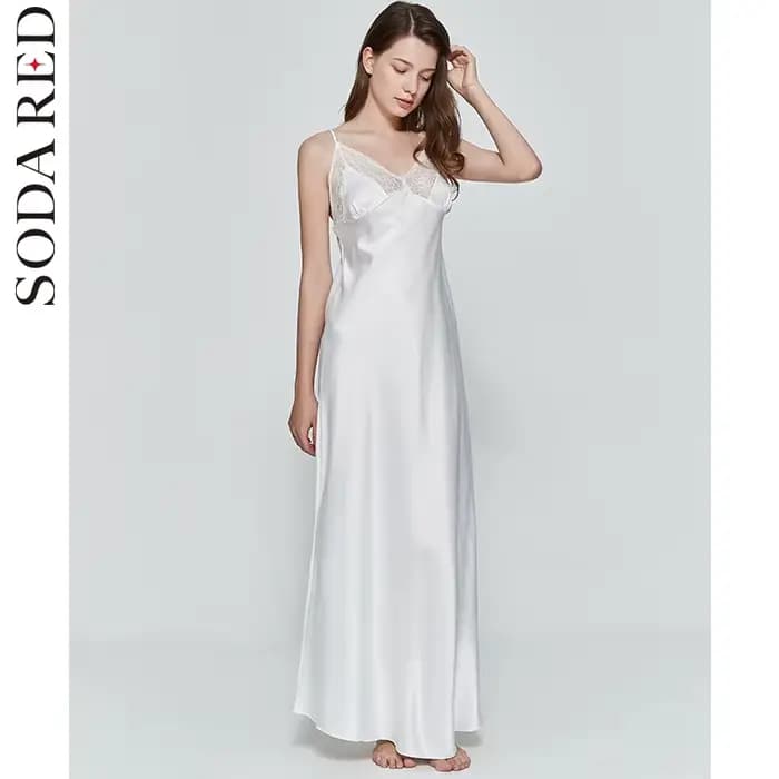 Robe de nuit longue sexy pour femme en soie artificielle satinée