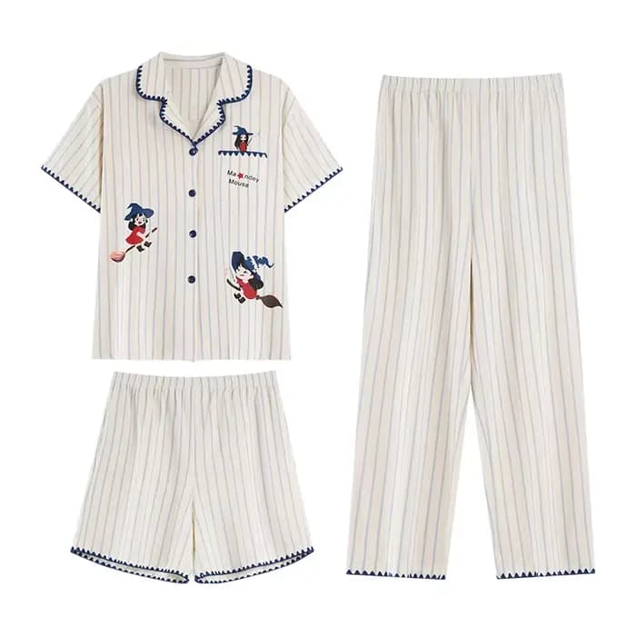 Ensemble pyjama d'été 3 pièces pour femmes, col rabattu, avec coussinet de poitrine, pyjama en coton