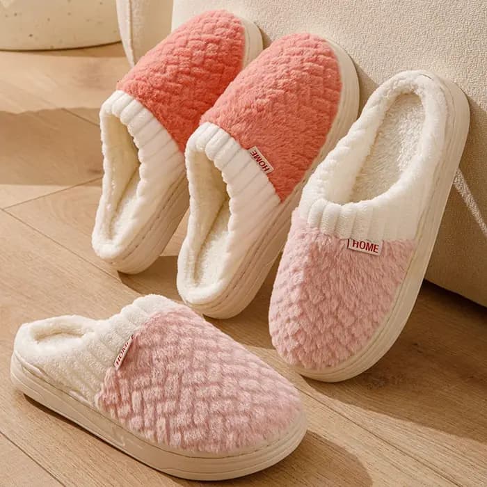 Pantoufles en fausse fourrure de lapin pour femmes et hommes – Chaussures d'hiver en peluche avec semelle épaisse