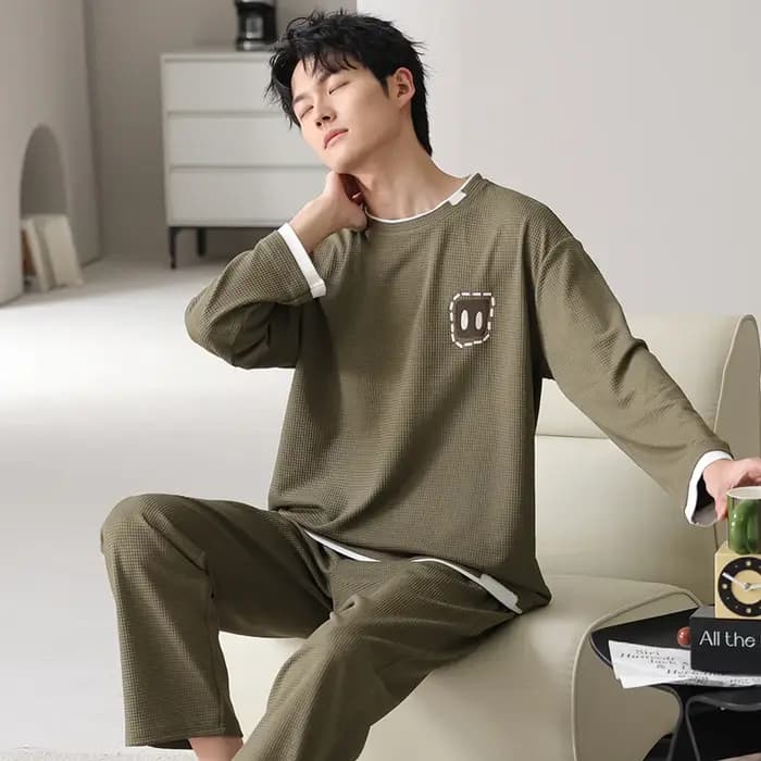 Nouveaux hommes pyjamas ensemble 100% vêtements de nuit en coton mâle à manches longues