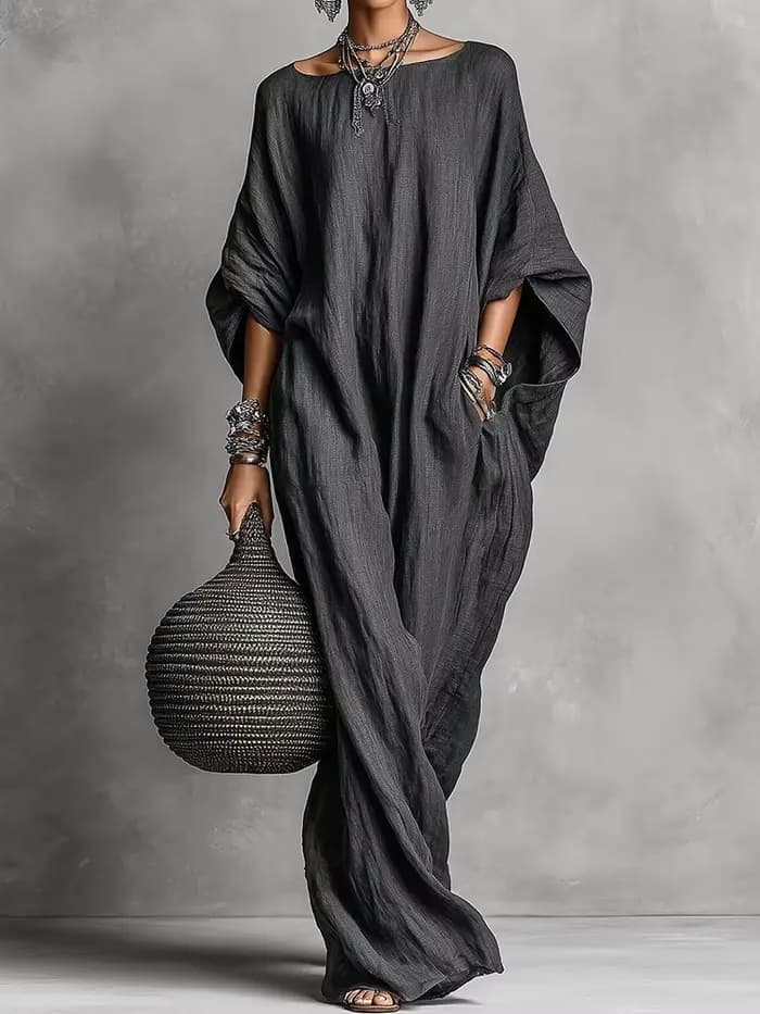 Robe de soirée ample à manches chauve-souris trois-quarts