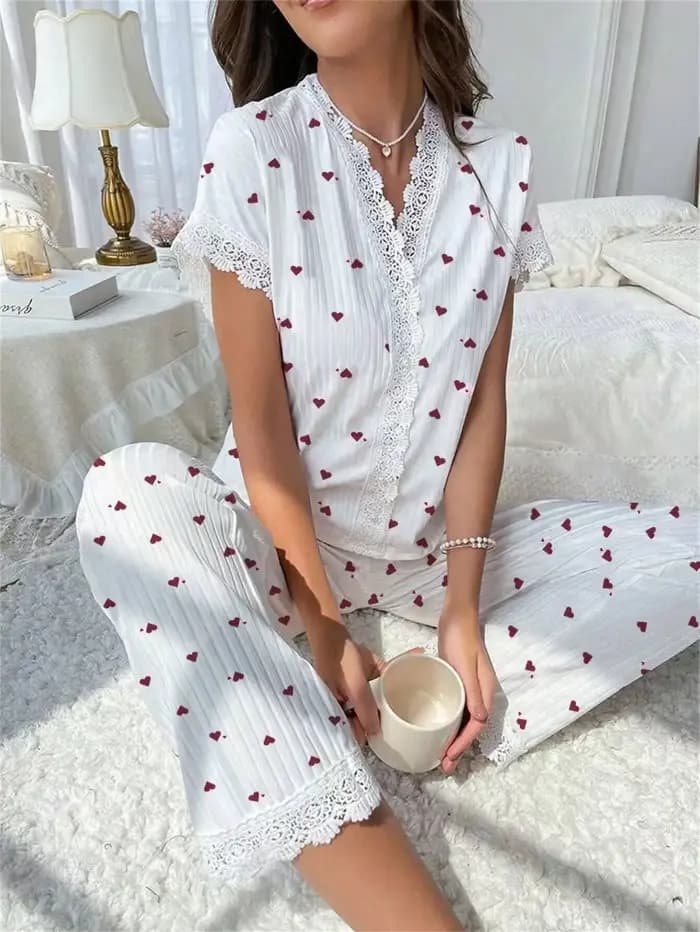 Ensemble de pyjama sexy imprimé à col en V pour femme