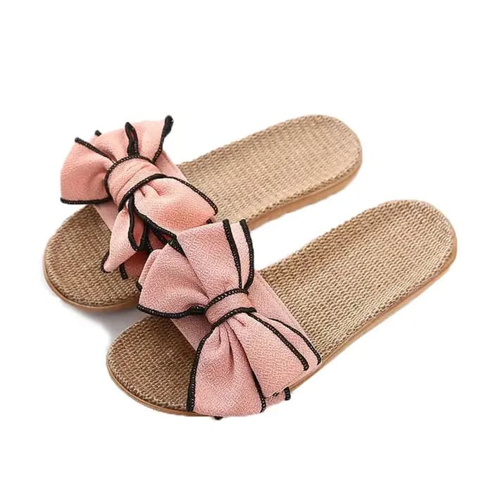 Mntrerm 2024 nouvelles espadrilles décontractées pour la maison pantoufles été nœud-noeud doux sol femme chaussures plates d'intérieur mignon lin pantoufle Terlik