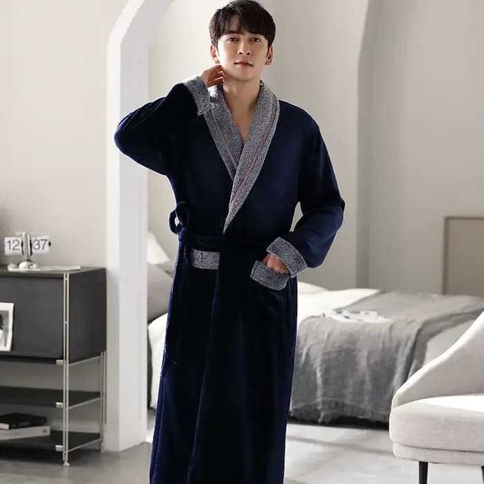 Haute qualité hommes Robe de bain chaud flanelle corail polaire peignoir mâle