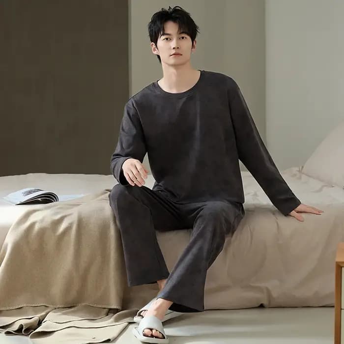 Grande taille L-5XL hommes pyjamas ensemble tricoté coton vêtements de nuit mâle automne à manches longues