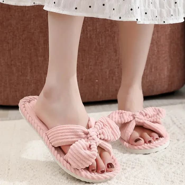 Pantoufles à talons plats avec nœud pour femmes