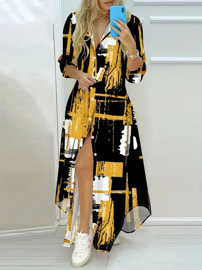Robe midi décontractée à manches longues pour femme