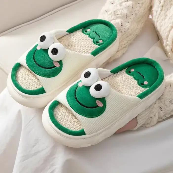 Litfun hiver lin chaussons pour femmes semelle souple diapositives intérieures mignon dessin animé motif maison