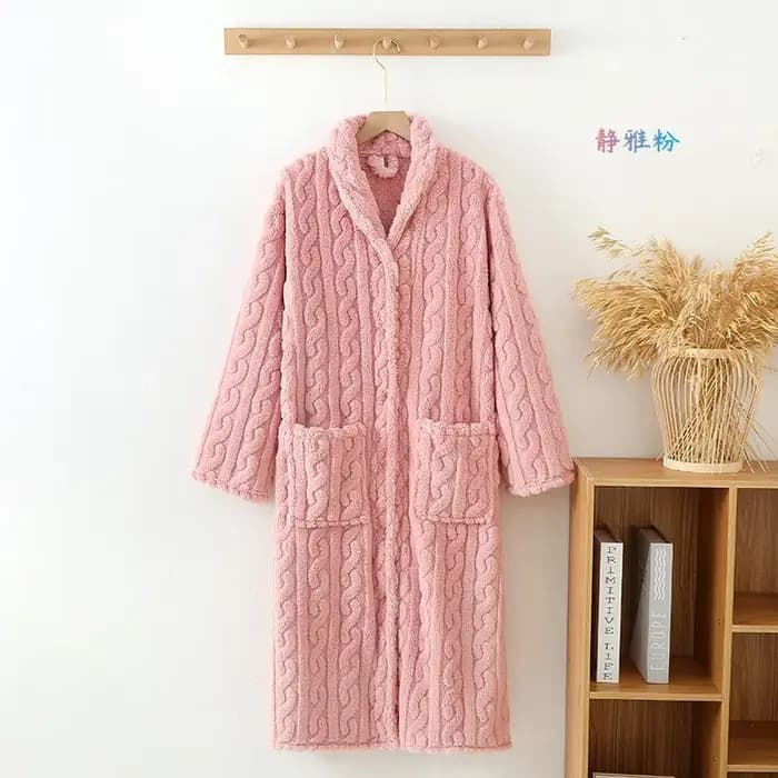 Automne hiver épais velours femmes peignoir bouton longue chemise de nuit vêtements de maison décontracté