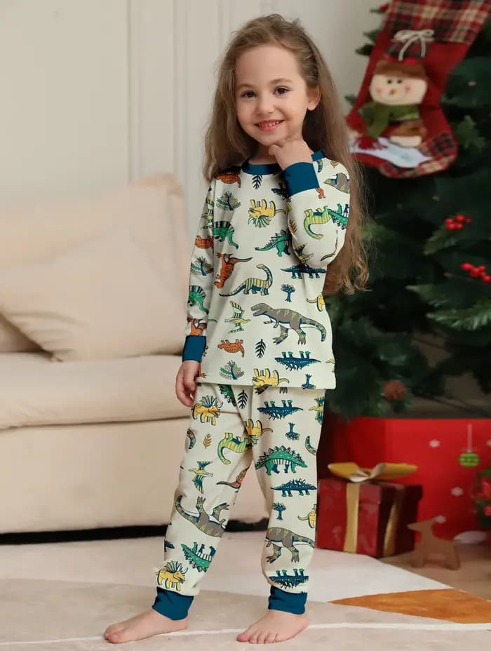 Nouvel ensemble de pyjamas de Noël 2026 à imprimé dinosaure intégral