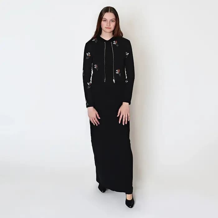 Robe longue cardigan côtelée pour femme avec fermeture éclair dorée