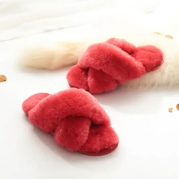 Pantoufles d'intérieur en laine véritable pour femmes