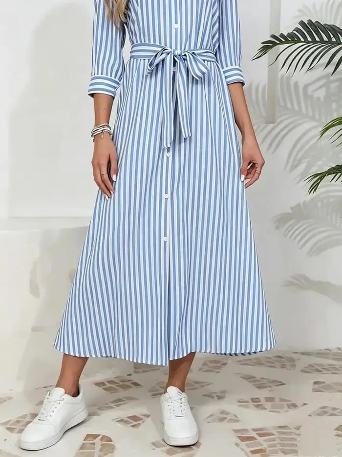 Robe chemise rayée à manches courtes