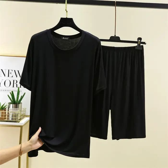 L-6XL grande taille pyjamas amples pour hommes Modal doux à manches courtes demi-longueur pantalon ensemble été salon