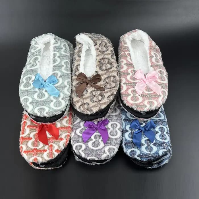 Chaussons d'intérieur moelleux pour femme avec nœud