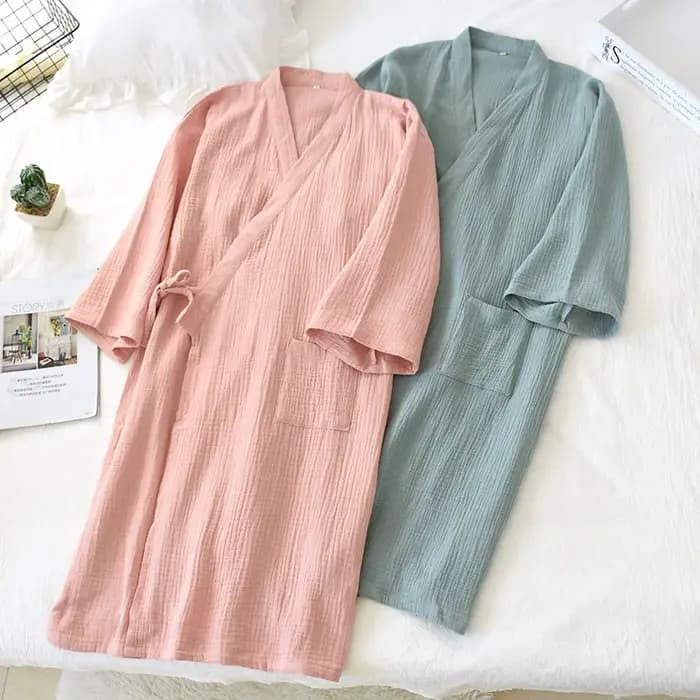 Robe Kimono Japonaise en Crêpe à Double Gaze pour Femme