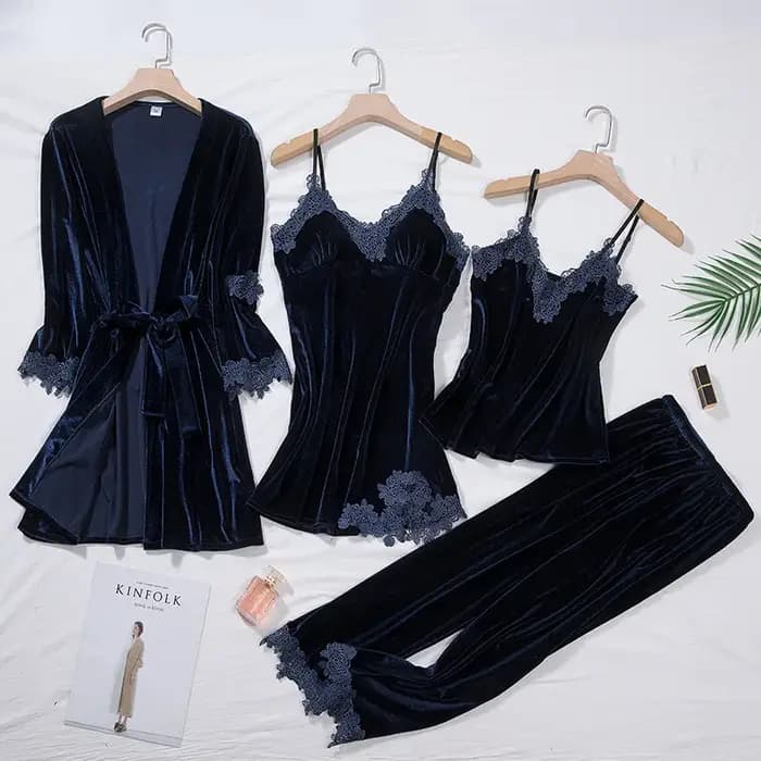 Ensemble de pyjama décontracté en velours 4 pièces pour femme