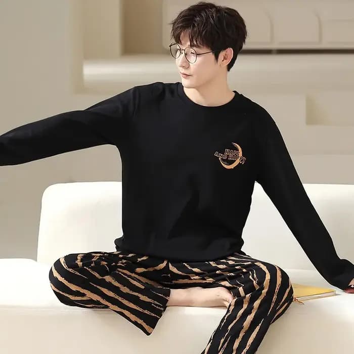 Ensemble de pyjama en coton respirant à col rond pour hommes