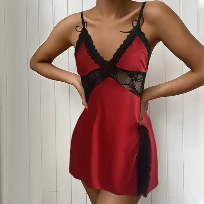 Robe de nuit femme Sexy suspendre-dentelle col bas chemise