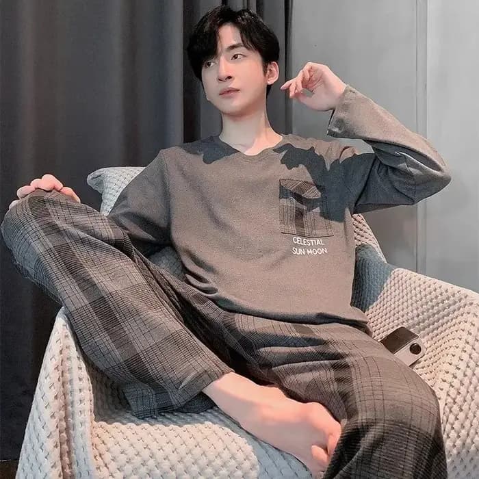 Ensemble pyjama en coton à manches longues pour hommes