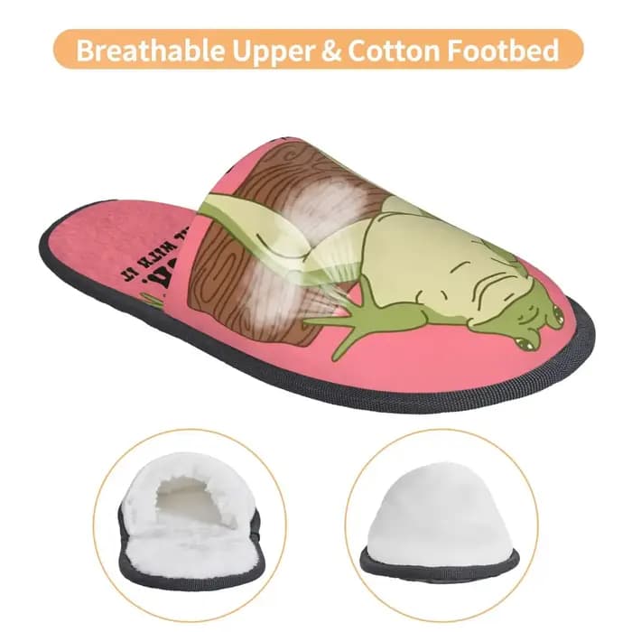 Pantoufles en fourrure pour hommes et femmes avec motif grenouille