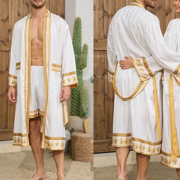 Hommes Robe vêtements De nuit Style Baroque imprimé Kimono Satin Peignoire De Douche Homme Couple peignoir