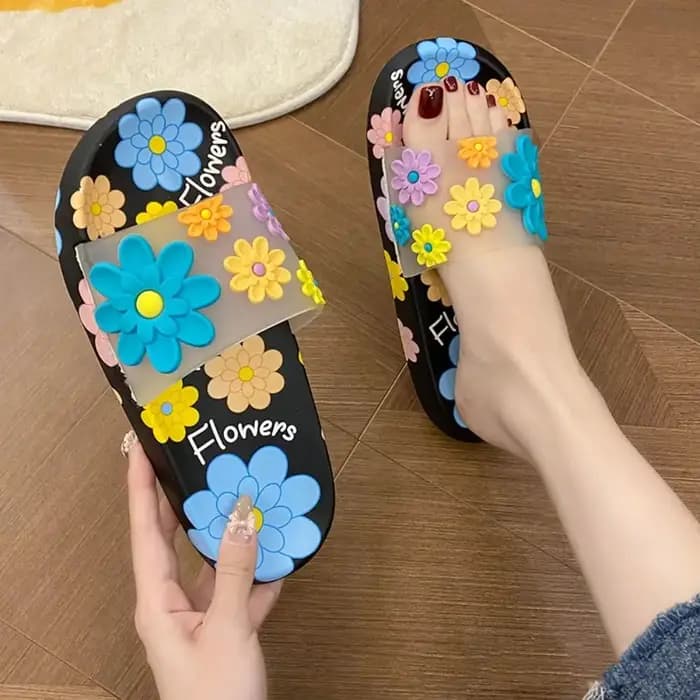 Pantoufles à fleurs antidérapantes décontractées