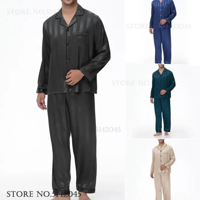 Ensemble de pyjamas en satin bleu marine pour hommes