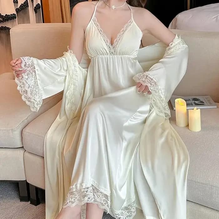 Nuisette et peignoir kimono sexy en satin pour femme