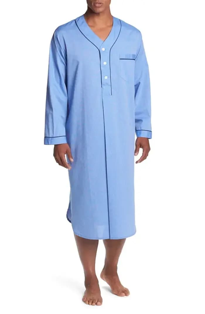 Nouveaux hommes Robe de nuit ample col en v à manches longues chemise de nuit solide coton confort h