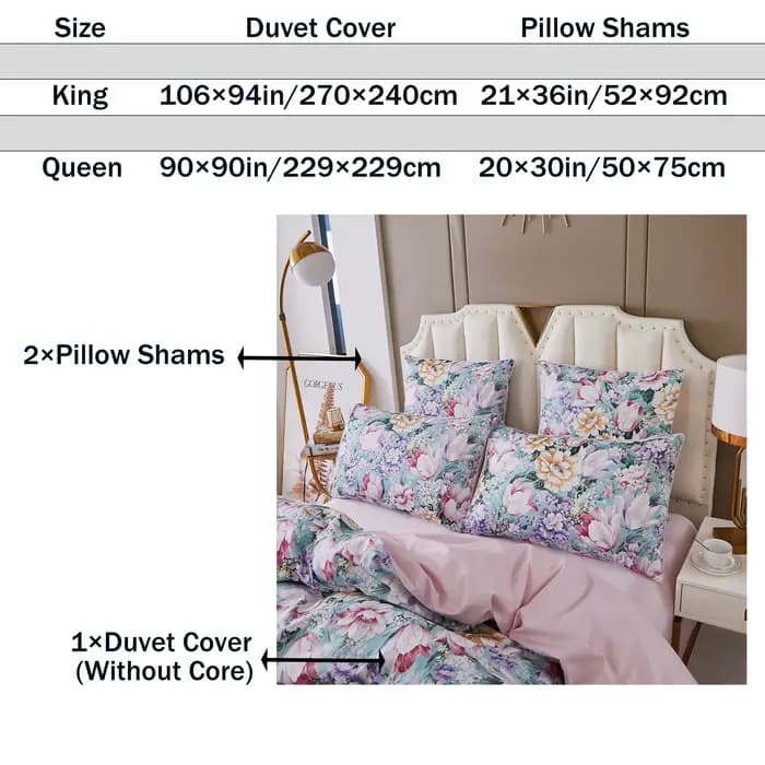 Ensemble de housse de couette 100% coton égyptien 600TC, 3 pièces, motif Floral de jardin rose paste