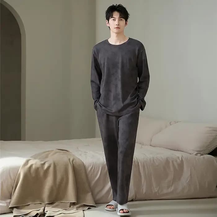 Grande taille L-5XL hommes pyjamas ensemble tricoté coton vêtements de nuit mâle automne à manches longues