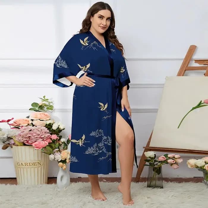 Printemps automne nouvelle Robe longue pour femmes Homewear imprimé fleur Kimono peignoir