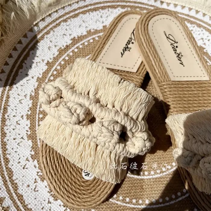 FHC 2024 nouveaux pantoufles en macramé faites à la main pour femmes