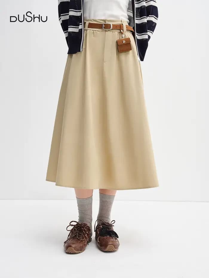 DUSHU femmes taille large taille haute a-ligne jupe 2025 automne nouveauté décontracté vêtements de