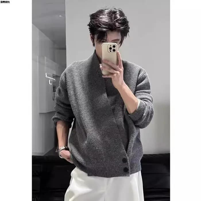 Cardigan taoïste Robe pull hommes automne hiver Style ample décontracté fleur gris