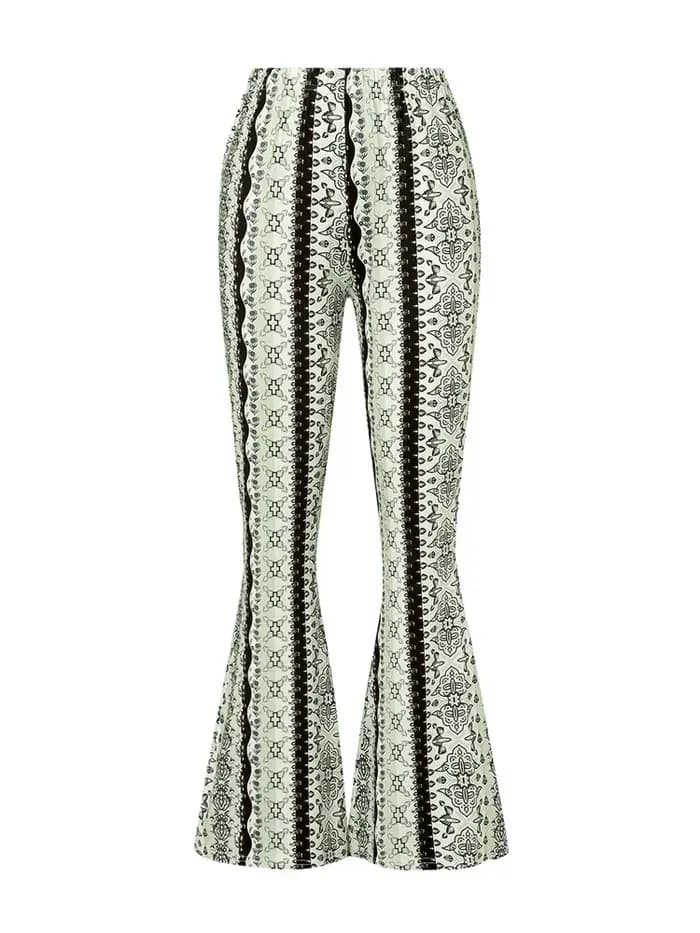 Pantalon évasé taille haute imprimé bohème pour femme